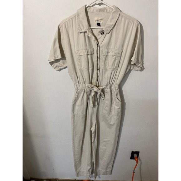 Universal Thread Pants - Universal Thread Womens Utility Jumpsuit Cream Beige Short Sleeve Belted Size 6